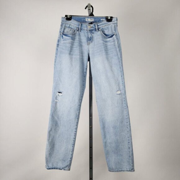 Rewash Mid Rise Light Wash Distressed Straight Leg Denim Jeans Size 3 - Picture 1 of 6